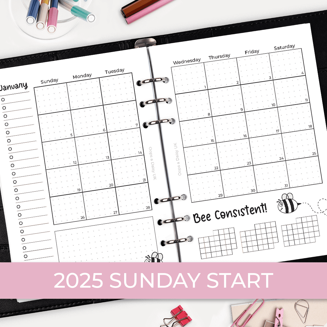 Bee Awesome Monthly Planner 2025 - A5 Hybrid Planner Inserts - Sunday Start