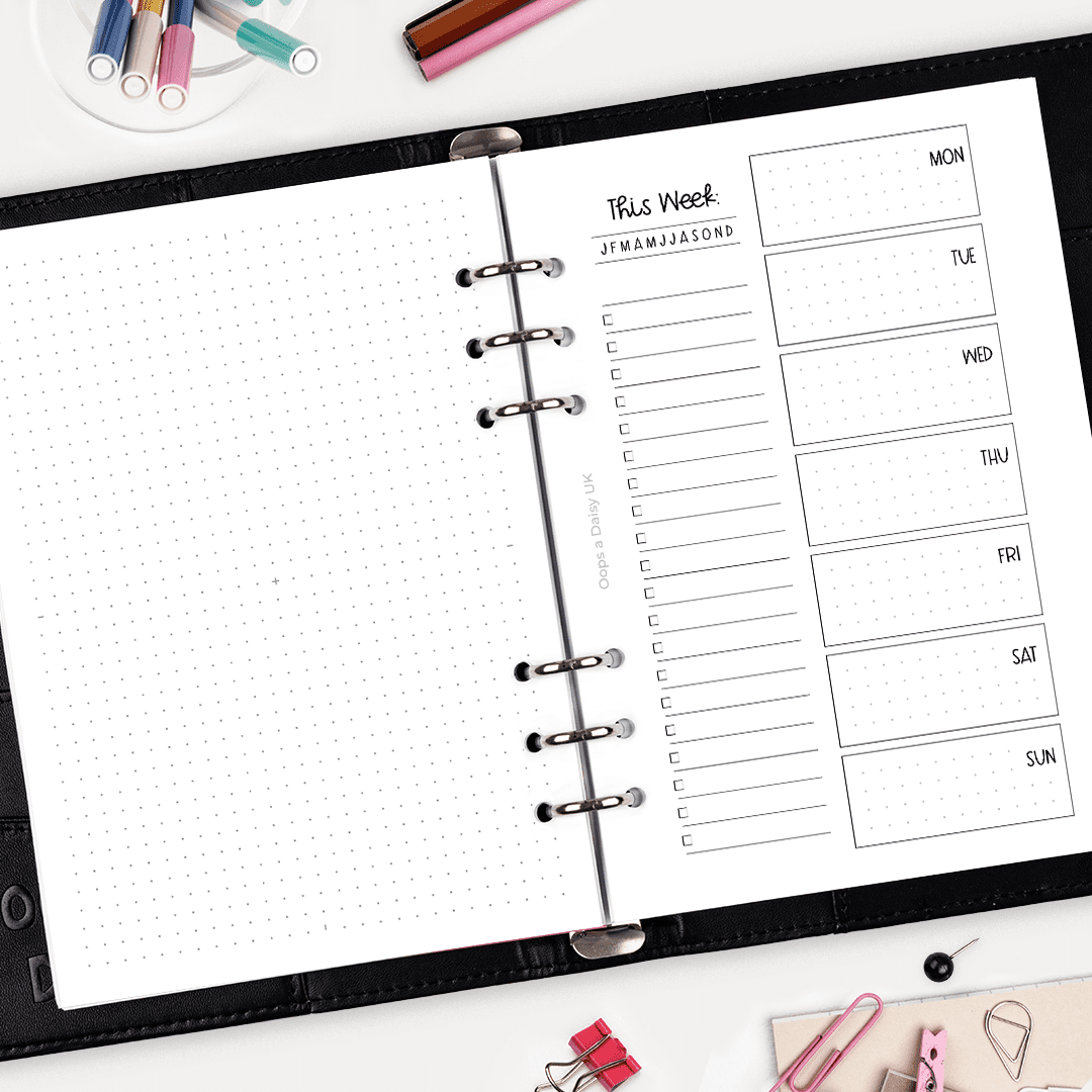 Undated Weekly Planner (Mon or Sun Start) - A5 Hybrid Planner Inserts