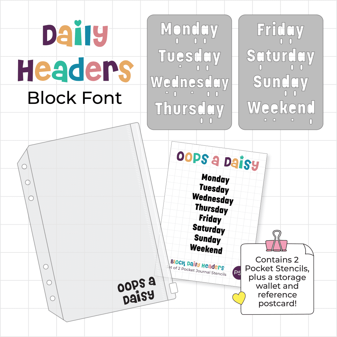 Daily Headers - Block Font - Pocket Journal Stencils - Set of 2