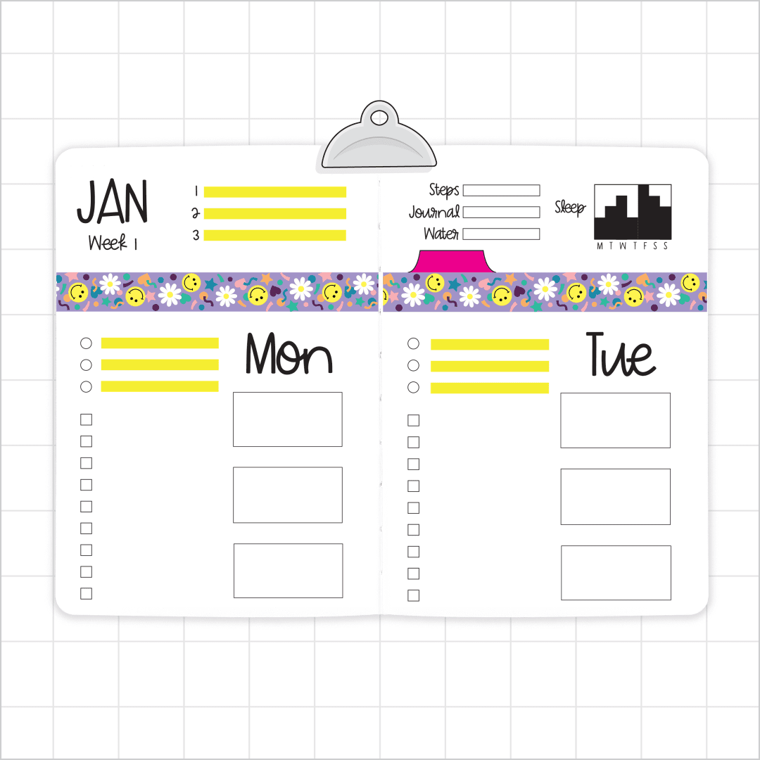 Daily Spread (Horizontal Dutch Door) - Super Easy Journal Stencil - A5 or B5