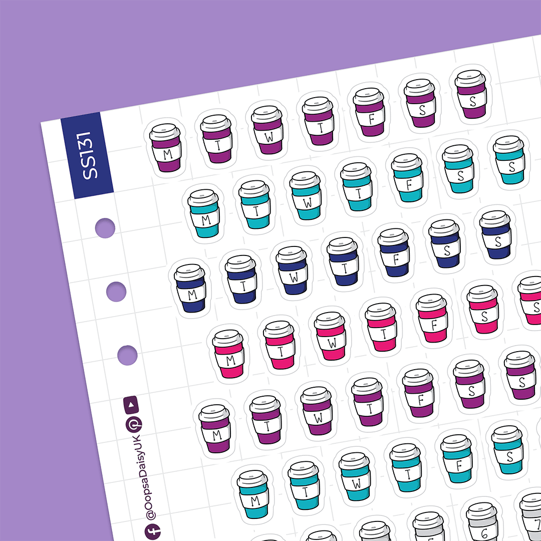 To-Go Coffee Cups Days & Dates - A5 Sticker Sheet