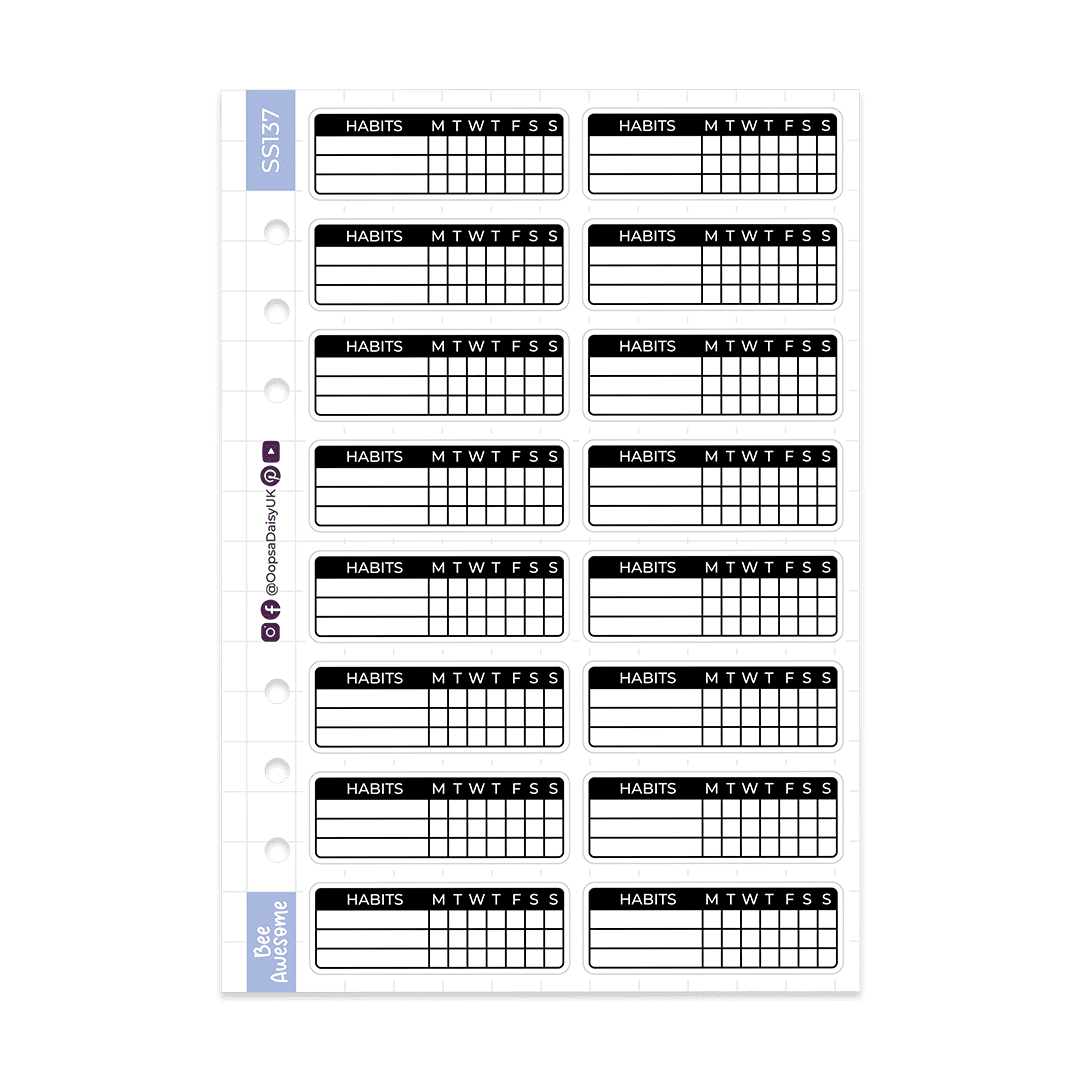 Monochrome Habit Trackers - A5 Sticker Sheet