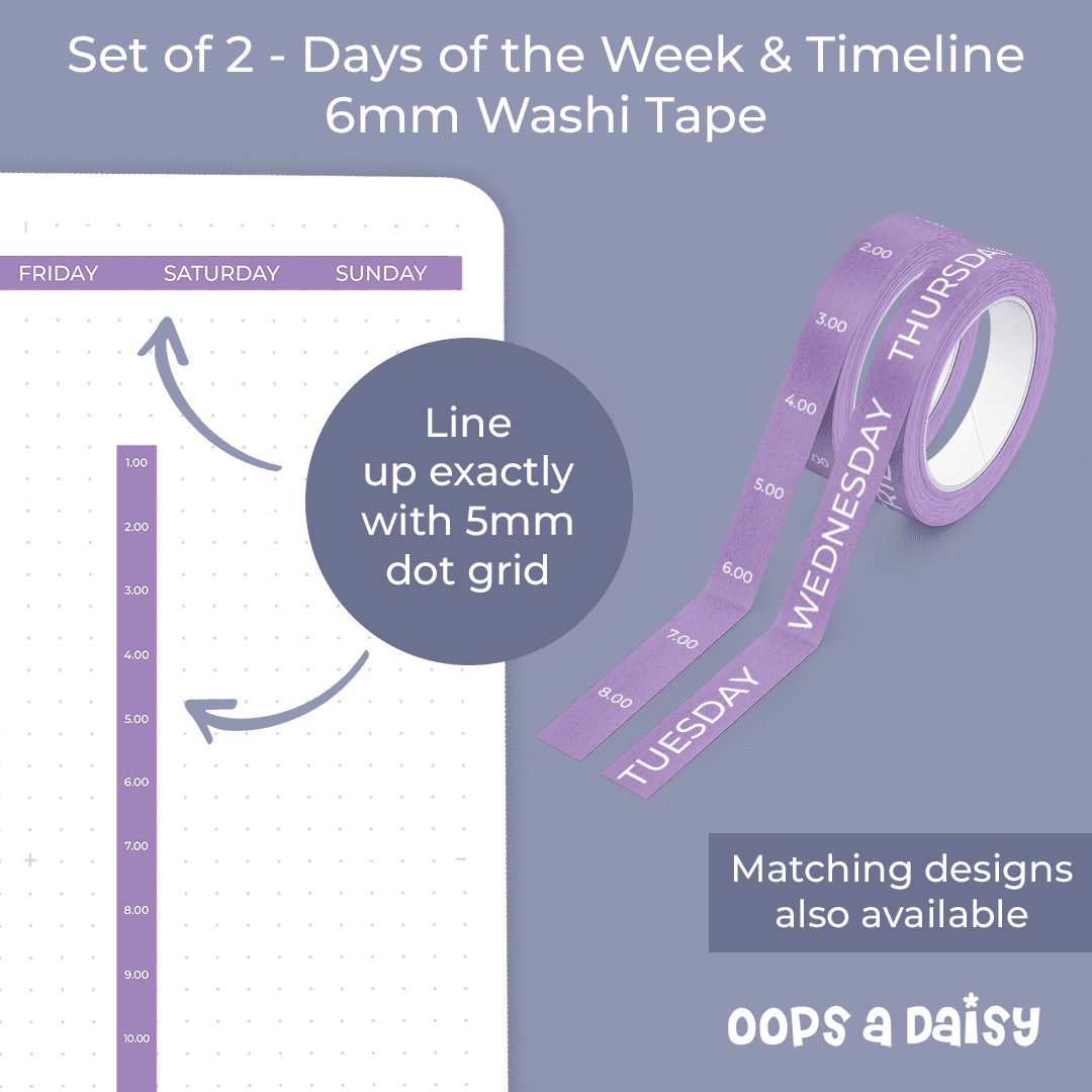 Days of the Week & Timeline - Skinny Washi Tape (Purple)