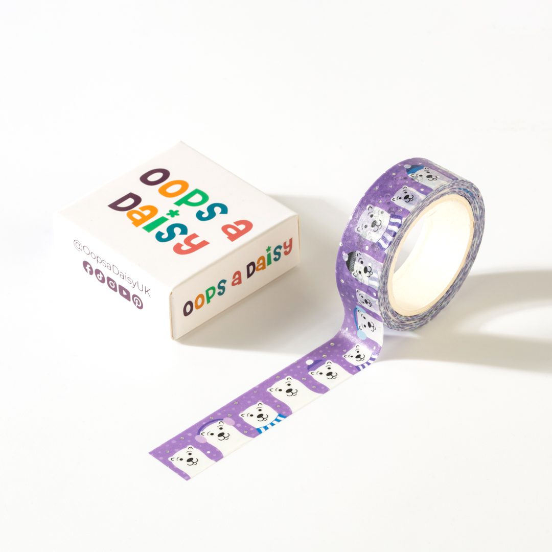 Bears in Hats - Polar Bear Washi Tape - Silver Foil Detail