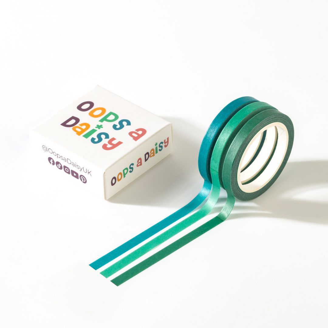 Skinny Washi Tape (3 colour set x 4mm wide) - Light Green - Green - Ocean