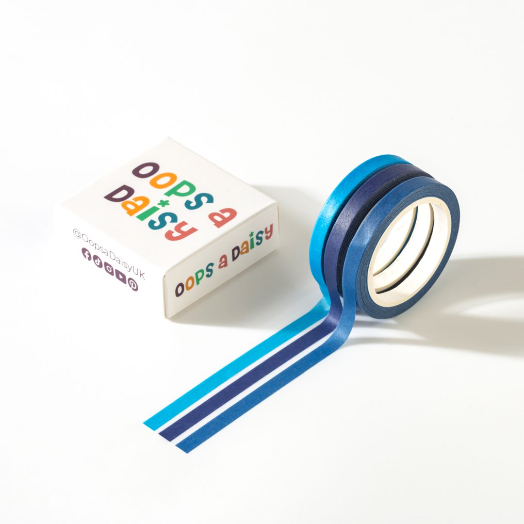 Skinny Washi Tape (3 colour set x 4mm wide) - Sky Blue - Cornflower - Royal Blue