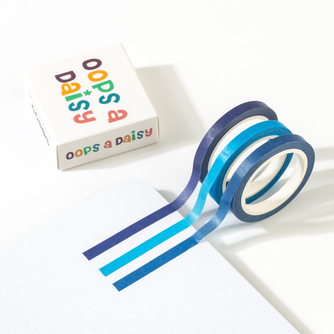 Skinny Washi Tape (3 colour set x 4mm wide) - Sky Blue - Cornflower - Royal Blue